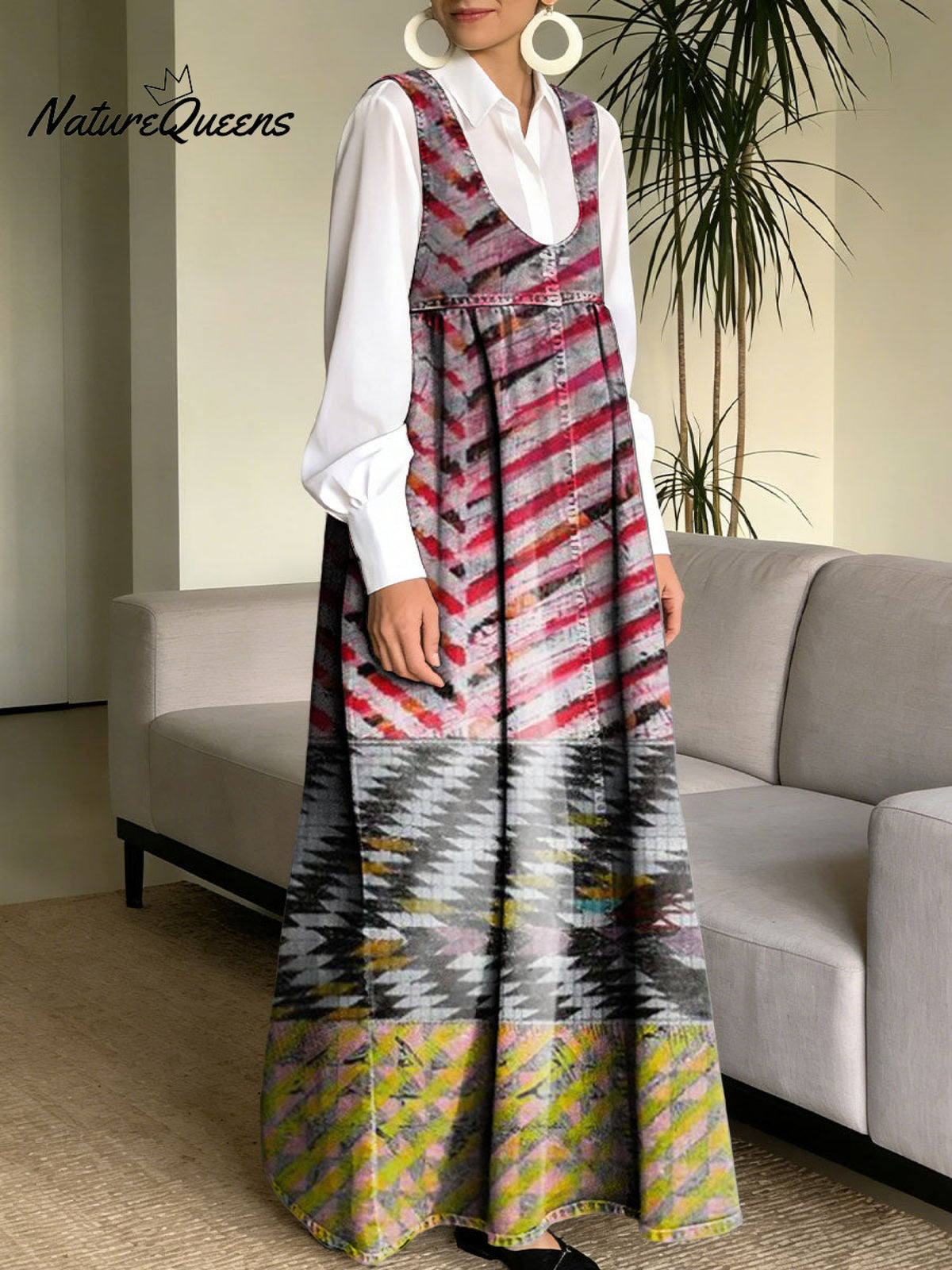 Women's Simple Flowers Pattern Art Print Casual Cotton Denim Dress