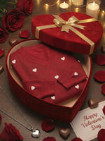 Women's Valentine's Day Heart Jacquard V-neck Long-sleeved Knit Sweater