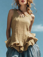 Women's Cotton And Linen Ruffle Sleeveless Vest
