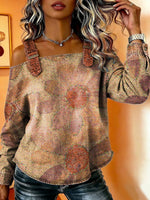 Women‘s Vintage Pattern Art Print Casual Cotton Denim Shirt