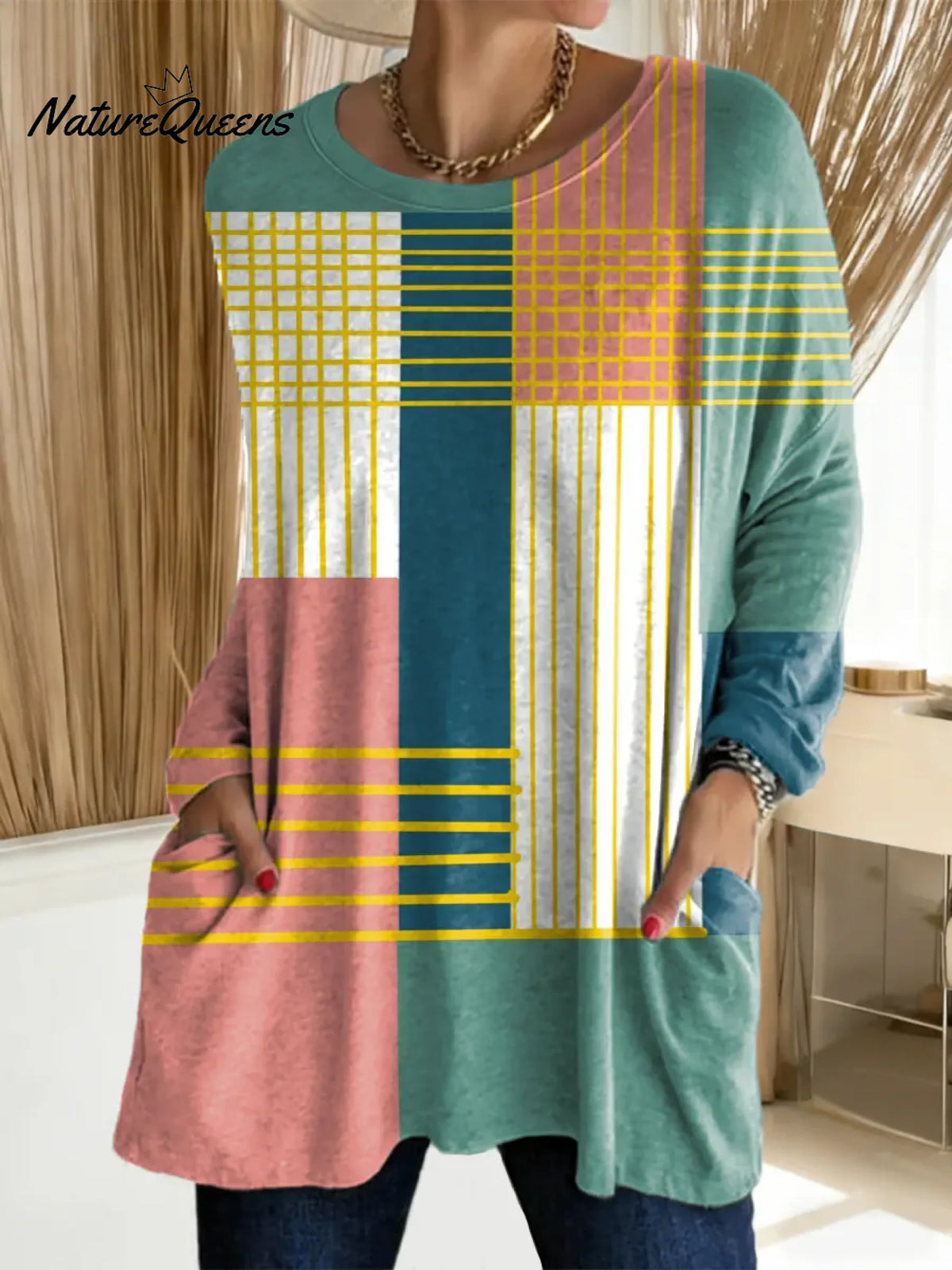 Women's Geometric Pattern Art Print Casual Cotton T-shirt