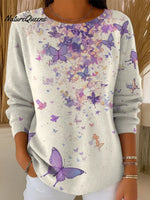 Women's Little Butterfly Print Casual Pullover Sweater