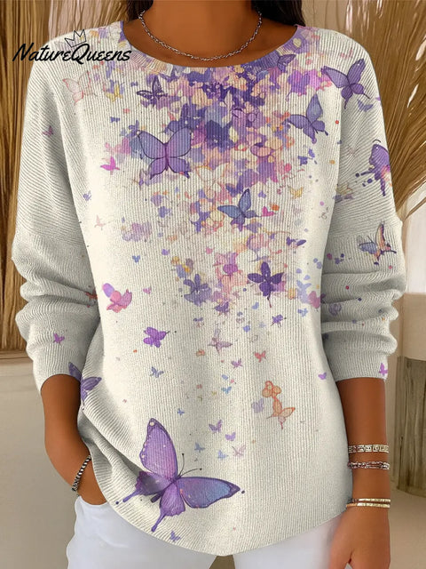 Women's Little Butterfly Print Casual Pullover Sweater
