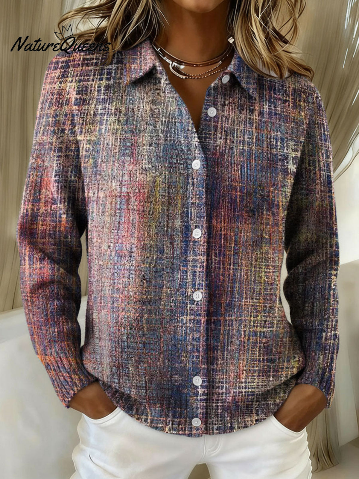 Gradient Decorative Pattern Casual Shirt Collar Long Sleeve Sweater