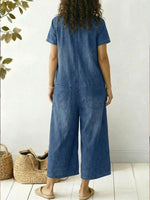 Women's Loose-fitting Casual Short-sleeved Denim Jumpsuit
