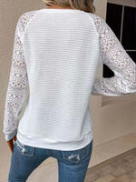 Women's Lace Long-sleeve Hollow-out Crew Neck Casual T-shirt
