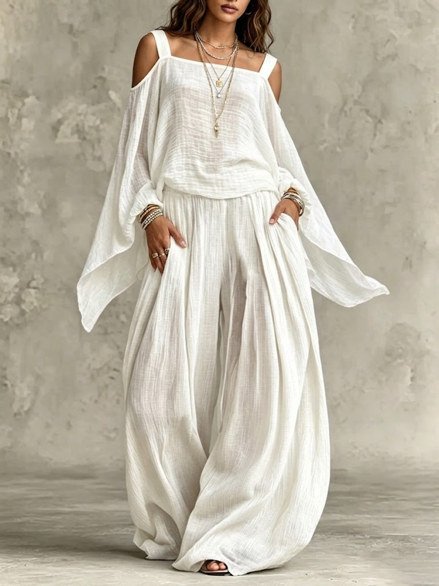 Women's Bohemian Batwing Sleeve Cotton Linen Set