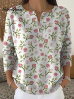 Women's Vintage Flower Art Print Buttoned Cardigan Sweater