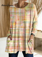 Women's Plaid Pattern Art Print Casual Cotton T-shirt