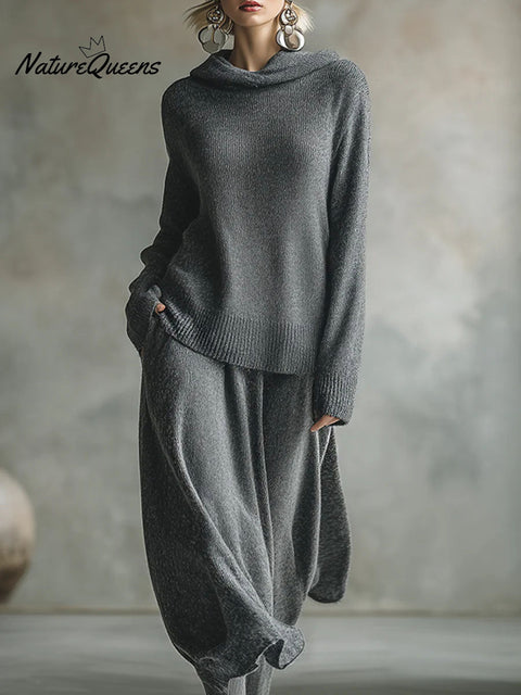 Women's Solid Color Long Sleeve Loose Hooded Top High Waist Casual A-Line Skirt Set