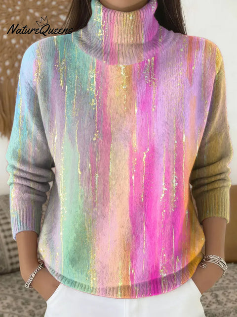 Women's Gradient Colors Print Turtleneck Sweater