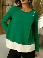 Women's Crew Neck Long Sleeve Casual Loose Color Block Sweatshirt