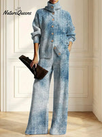 Women's Gradient Art Print Casual Cotton Knitted Suits