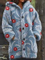 Women's Vintage Flower Pattern Art Print Casual Fleece Coat