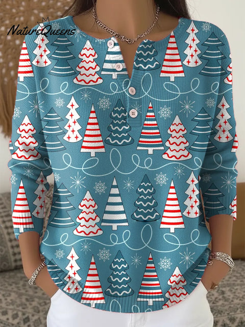 Women's Christmas Tree Pattern Art Print Casual Cardigan Sweater