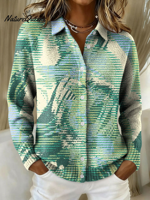 Women's Retro Geometric Abstract Stripe Pattern Art Print Cowl Neck Sweater