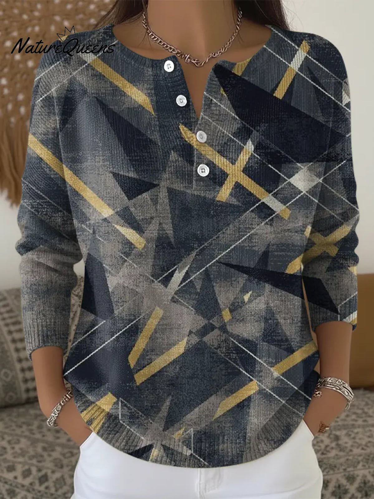 Women's Retro Geometry Art Print Casual Sweater