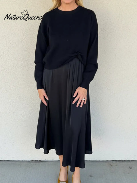 Elegant Party Solid Color Sweater Dress Two-Piece Set