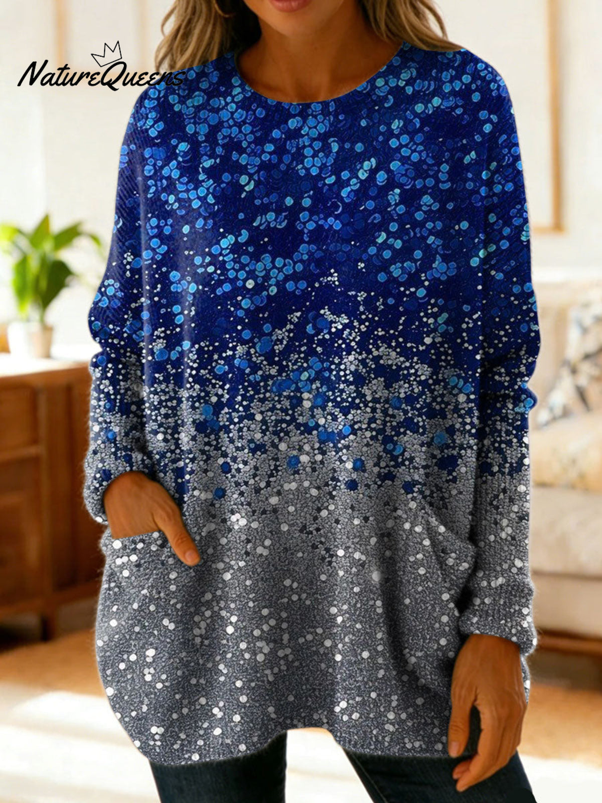 Women's Bright Gradient Art Print Casual Cotton Knitted Sweater