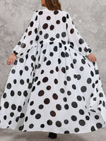Women's Retro Polka Dot Art Print Casual Sheer Stylish Comfortable Long Shirt Dress