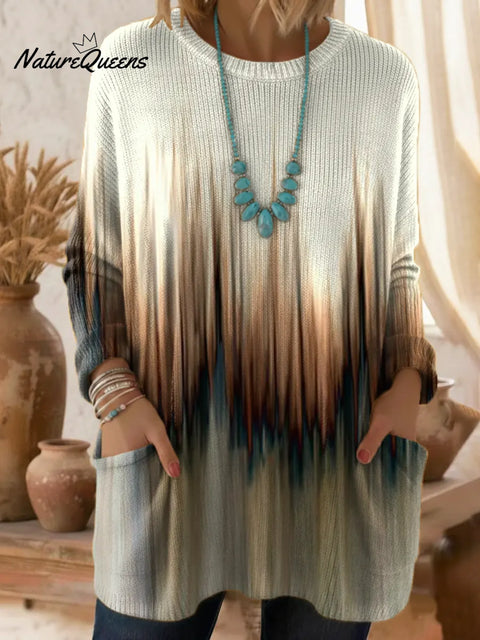 Women's Gradient Pattern Art Print Casual Cotton Knitted Sweater