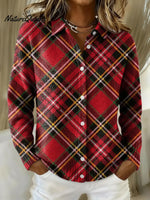 Women's Christmas Plaid Printed Collared Sweater