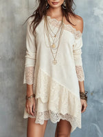 Women's Lace Spliced One-shoulder Dress