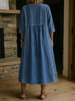 Women’s Lace Trim Denim Dress – Casual Loose Fit Vintage Denim Dress