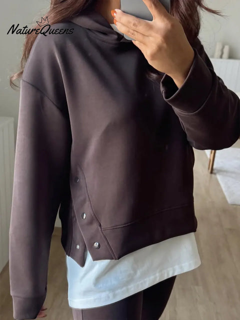 Women's Casual Cotton Hooded Sweatshirt And Pants Two-piece Set