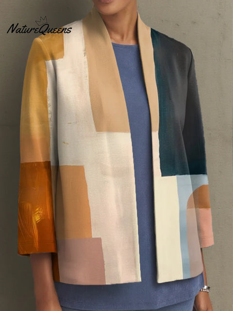 Women's Geometric Abstract Mosaic Color Pattern Art Print Casual Cotton Shirt