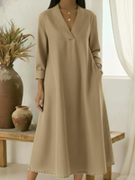 Elegant V-neck Denim Cotton Dress