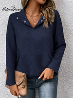 Women's Solid Color V-Neck Long Sleeve Casual Loose Sweatshirt