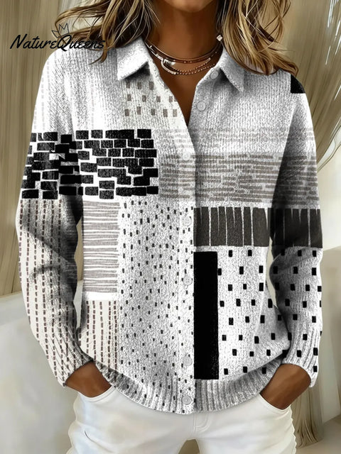 Women's Retro Minimalist Geometry Printed Collared Sweater