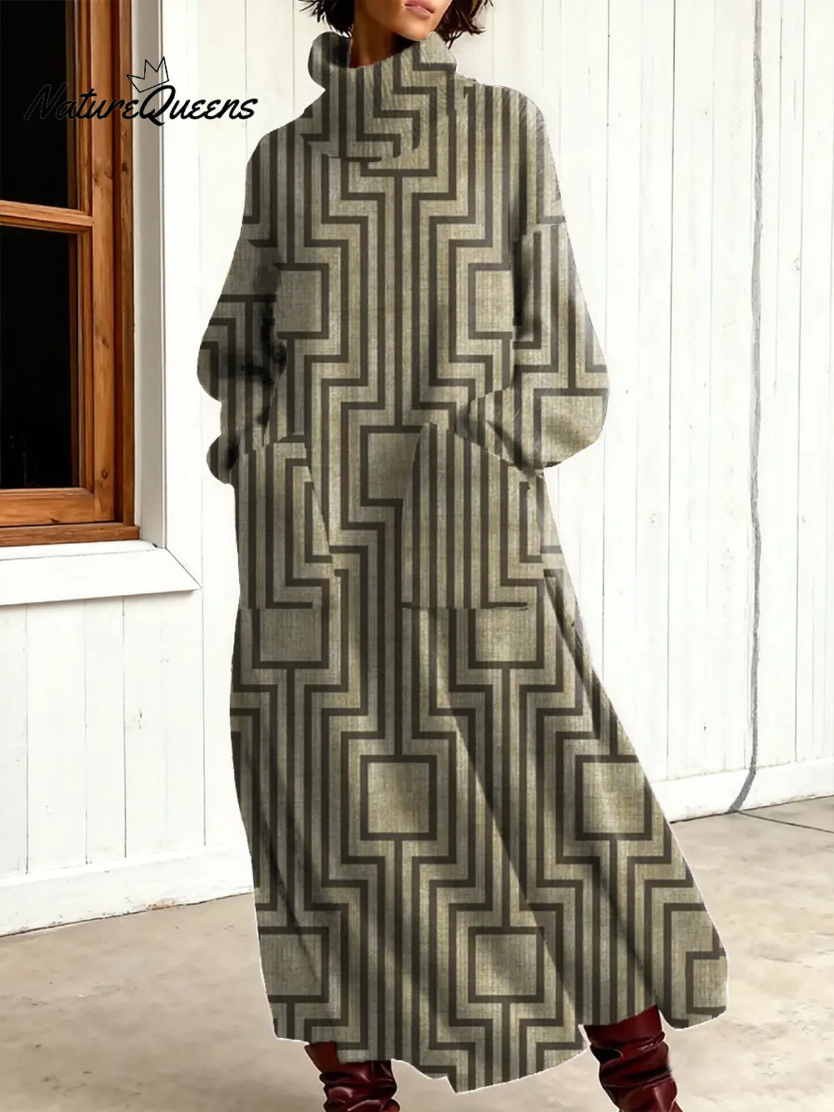 Women's Vintage Plaid Art Print Casual Cotton Knitted Dress