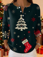 Women's Christmas Pattern Art Print Buttoned Cardigan Sweater