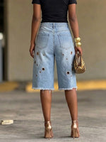 Casual & Stylish Denim Shorts With Metal Rings