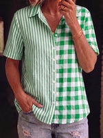 Artistic Plaid And Stripe Patchwork Cotton-linen Shirt