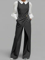 Women's Round Neck Sleeveless Casual Loose Denim Wide-leg Jumpsuit