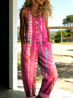 Women's Minimalist Geometric Abstract Casual Cotton Vest Denim Jumpsuit