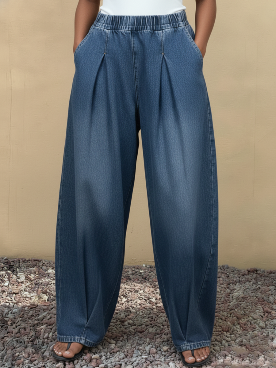 Casual Single-pleated Barrel-leg Wide-leg Jeans
