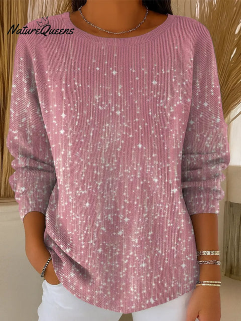 Women's Sparkling Pink Print Casual Pullover Sweater