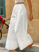 Women's Casual Lace Embroidered Cotton Wide-leg Pants