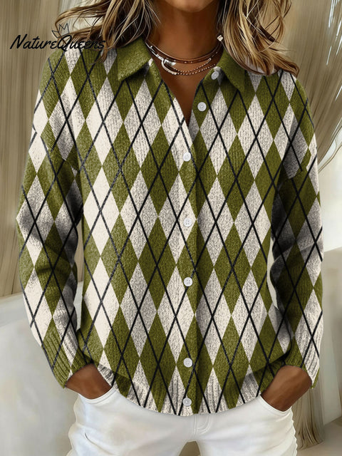 Classic diamond check pattern Shirt Collar Sweater