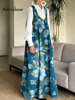 Women's Blue-toned Floral Decorative Patterns Casual Square Collar No Sleeve Dress