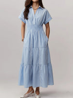 Women's V-neck Short-sleeved Casual Loose Cotton And Linen Dress