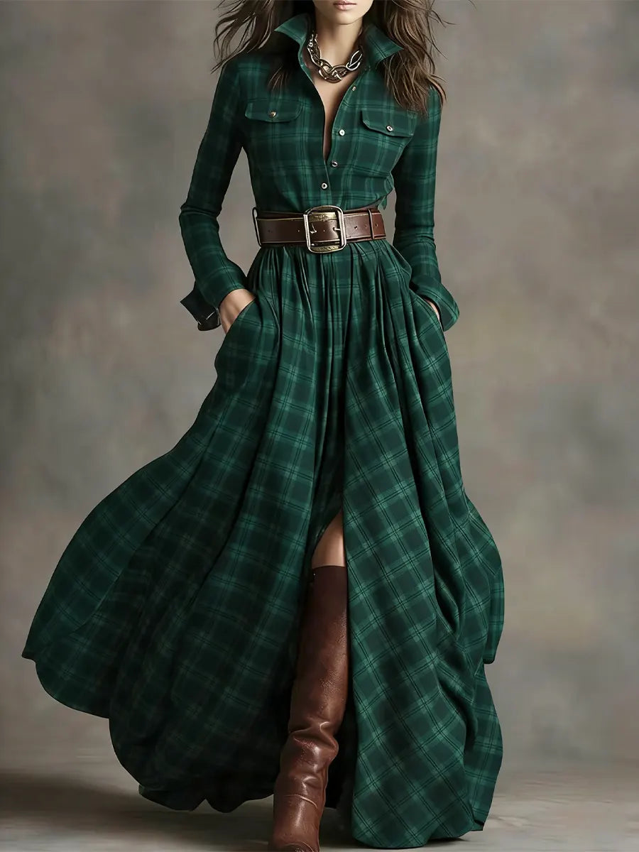 Women's Vintage Plaid Pattern Art Print Casual Cotton Dress