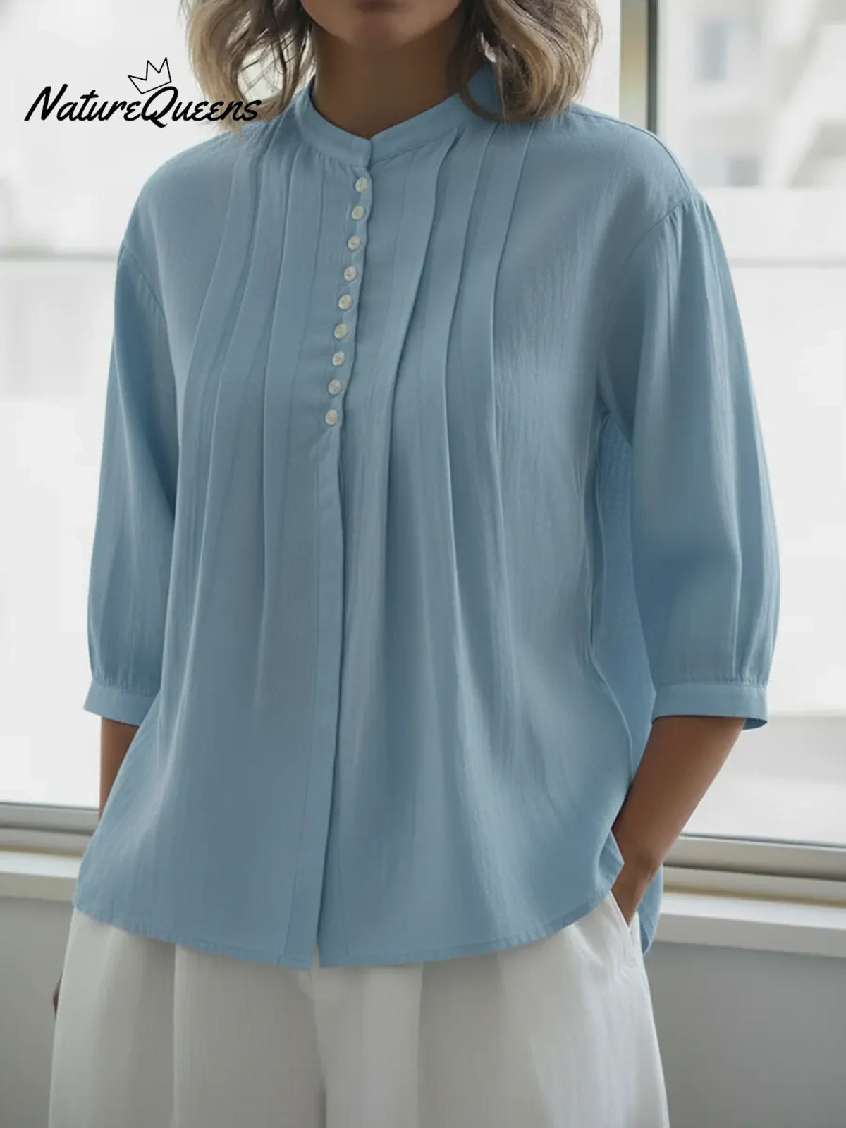 Women's Linen And Cotton Pleated Shirt