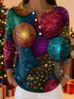 Women's Christmas Pattern Art Print Buttoned Cardigan Sweater