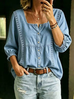 Casual Denim Shirt With Webbing Paneling