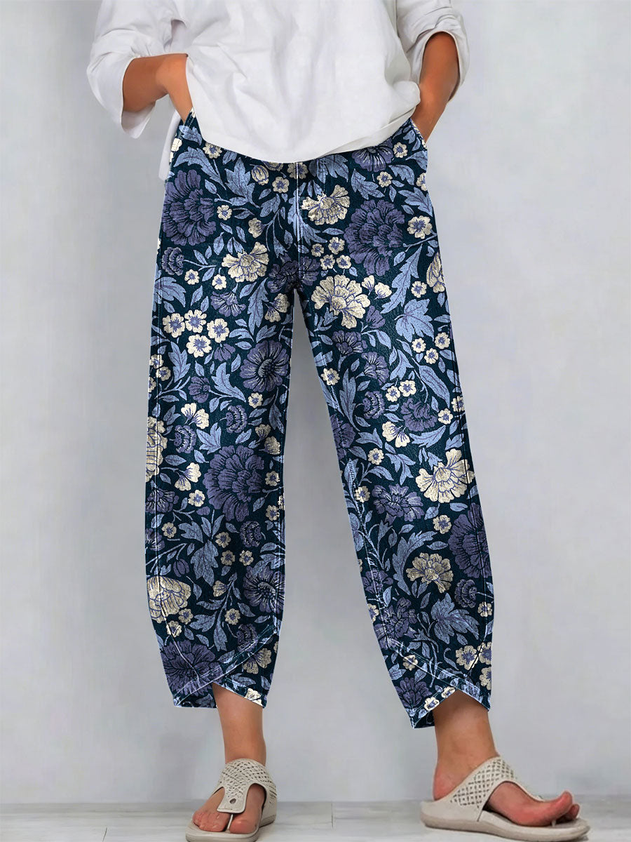 Women's Vintage Nationality Pattern Art Prints Casual Denim Cotton Pants